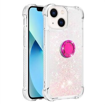 YB Drijfzand Series-7 voor iPhone 14 6.1 inch Drijvende Glitter Drijfzand TPU Case Anti-drop Ring Kickstand Telefoon Cover