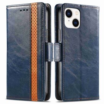 CASENEO 002 Serie voor iPhone 14 6.1 inch Stand Wallet Lederen Telefoon Case Zakelijke Stijl Splicing RFID Blokkerende Beschermhoes