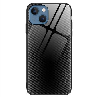 Voor iPhone 14 6.1 inch Koolstofvezel Textuur Telefoon Case Gehard Glas Terug Soft TPU Frame Scratch Cover: