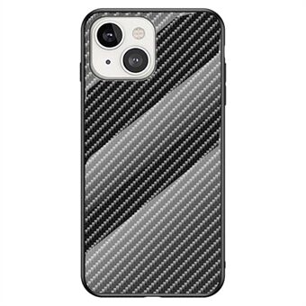 Voor iPhone 14 6.1 inch Ultra Slim Phone Case Koolstofvezel Textuur Gehard Glas + PC + TPU Beschermende Achterkant: