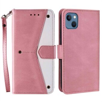 Voor iPhone 14 6.1 inch Splicing Stitching Skin-touch Anti-slijtage PU Leather Case Stand Goed beschermde Telefoon Cover: