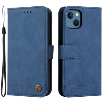 Voor iPhone 14 6.1 inch Boom Patroon Metalen Knop PU Lederen Telefoon Case Stand Portemonnee Beschermhoes met Riem: