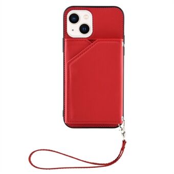 YB Leather Coating Series-2 voor iPhone 14 6.1 inch 5G Kickstand Kaarthouder Ontwerp Telefoonhoes Skin-touch PU-leer gecoate TPU Cover met riem