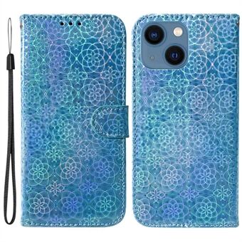 Voor iPhone 14 6.1 inch Dazzling Flower Pattern Magnetische Lederen Case Anti-slijtage Beschermende Telefoon Cover met Stand Wallet: