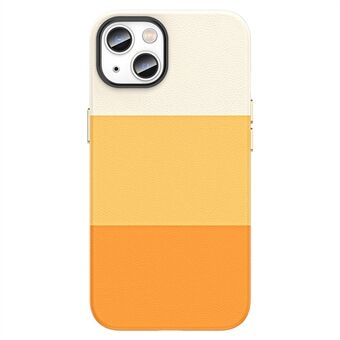 Voor iPhone 14 6.1 inch drie kleuren splitsen met leer gecoate pc mobiele telefoonhoes schokbestendig achterkant: