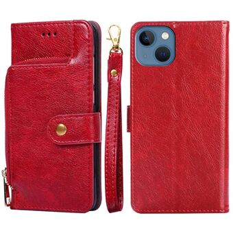Voor iPhone 14 6.1 inch Anti-val Telefoon Case Volledige Bescherming Ritsvak PU Lederen Flip Telefoon Portemonnee Cover Stand met Riem: