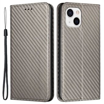 Voor iPhone 14 6.1 inch Koolstofvezel Textuur PU Lederen Case Auto Magnetische Gesloten Flip Stand Wallet Cover:
