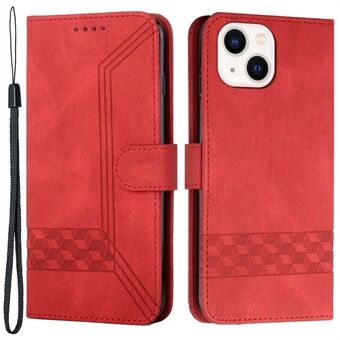 Voor iPhone 14 6.1 inch Rhombus PU Lederen Ruit Lijnen Bedrukt Telefoon Case Skin-touch Stand Wallet Cover