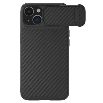 NILLKIN Carbon Fiber Case voor iPhone 14, Hard PC Back TPU Frame Telefoon Cover met Slide Camera Protection