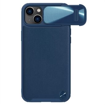 NILLKIN Voor iPhone 14 Shockproof Case PU Leather Coated Hard PC + Soft TPU Hybrid Case Slide Camera Cover Beschermende Shell
