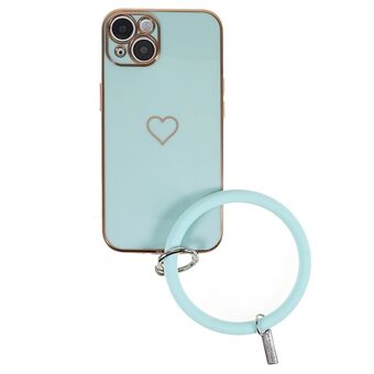 Voor iPhone 14 zachte TPU-telefoonhoes met siliconen Ring, hartpatroon 6D galvaniseren beschermende telefoonhoes