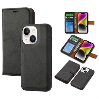 Crazy Horse Texture Wallet Stand Leather Case voor iPhone 14, afneembare 2-in-1 magnetische absorptie telefoonhoes