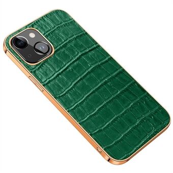 Anti-Drop Telefoon Case voor iPhone 14 Krokodil Textuur Shockproof Case Echt Leer Gecoat Galvaniseren TPU Back Cover