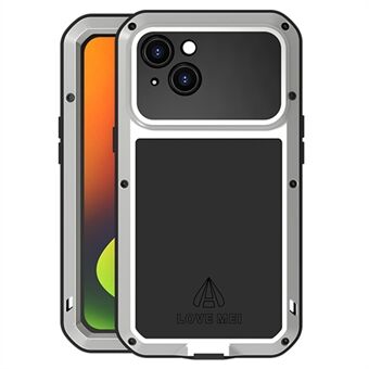 Love MEI Voor iPhone 14 Siliconen + Metal Hybrid Telefoon Cover Schokbestendig Stofdicht Beschermhoes met Gehard Glas Film