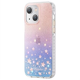 KINGXBAR Schokbestendige hoes voor iPhone 14 Sparkle Glitters Telefoonhoes Hard PC + PET IMD Anti-gele telefoonhoes met strass-decoratie