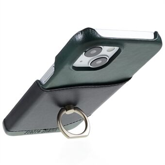 Ring SHANN Beschermhoes voor iPhone 14 Ringstandaard Echt leer + PU-leer + pc-telefoon Drop-proof hoes met kaartsleuf