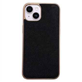 Voor iPhone 14 Cross Texture Echt leer gecoat TPU Anti-drop Case Stijlvolle Nano Electroplating Phone Cover
