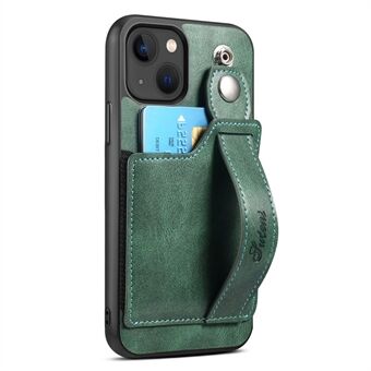 SUTENI H12-serie voor iPhone 14 telefoonhoes intrekbare polsband standaard kaarthouder met leer gecoate pc + TPU beschermende telefoonhoes