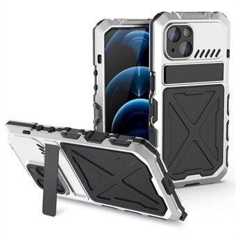 R-JUST telefoonhoes standaard voor iPhone 14 siliconen + metalen telefoonhoes met gehard glazen schermbeschermer