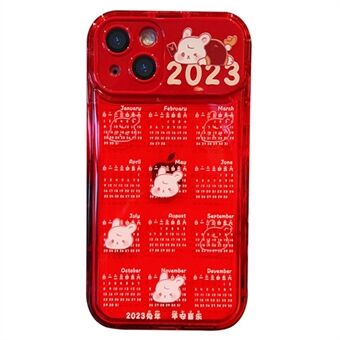 Voor iPhone 14 beschermende rode kalender TPU telefoonhoes anti-drop mobiele telefoon achterkant met flip-spiegel