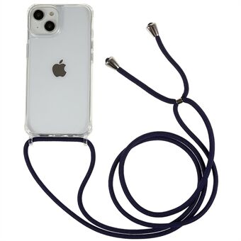 Doorzichtige achterkant van de behuizing voor iPhone 13 / 14, TPU + acryl schokabsorberende telefoonhoes met draagkoord