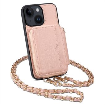 Voor iPhone 14 Smartphone Case Standaard Kaarthouder Portemonnee PU-leer + TPU-telefoonhoes met riem