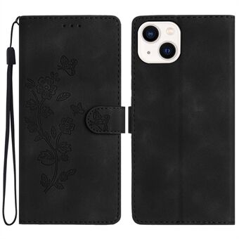 Flower Imprint Wallet Case voor iPhone 14, PU-leer + TPU- Stand telefoonhoes