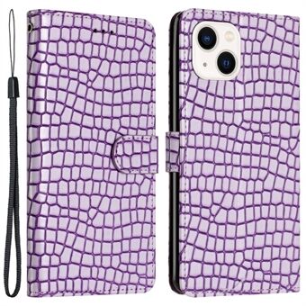 Flip Cover voor iPhone 14 Crocodile Texture PU lederen Stand telefoon portemonnee hoesje met draagriem