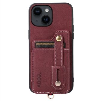 ABEEL Style 01 Kickstand Case voor iPhone 14, Litchi-textuur PU-leer gecoat TPU + pc-telefoonhoes met kaartsleuven