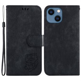 Schattig Tiger Imprint-telefoonhoesje voor iPhone 14 Leren portemonnee- Stand anti-drop cover