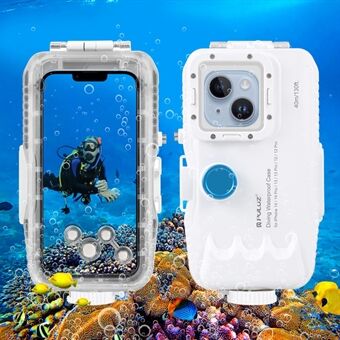 PULUZ PU9115W voor iPhone 14 Pro / 14 / 13 / 13 Pro / 12 Pro PC + glazen telefoonhoesje Universal 40 m onderwater waterdichte mobiele telefoonhoes (verbeterde versie)