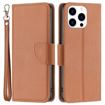 BF Leather Case Series-3 voor iPhone 14 Pro 6,1 inch Slijtvast Anti-fall Effen kleur Litchi-textuur PU-leer Volledig dekkende mobiele telefoonhoes Stand Portemonnee met riem