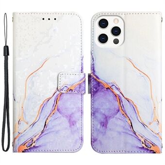 YB Patroon Afdrukken Leer Serie-5 voor iPhone 14 Pro 6,1 inch Marmer Patroon Stand Telefoon Case PU Lederen Portemonnee Cover met Riem