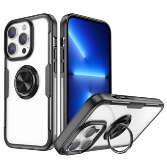 Voor iPhone 14 Pro 6.1 inch TPU + PC + Metalen Hybride Mobiele Telefoon Case Clear Back Cover met Roterende Ring Kickstand: