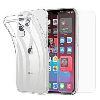 Voor iPhone 14 Pro 6.1 inch Zachte HD Transparante TPU Mobiele Telefoon Cover met 2.5D Arc Edge Gehard Glas Screen Film:
