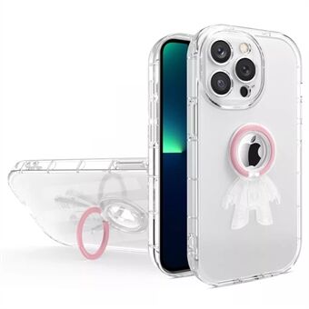 Voor iPhone 14 Pro 6.1 inch Spaceman Design Anti-fall Transparant TPU Phone Case met PC Ring Kickstand