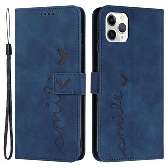 Voor iPhone 14 Pro 6.1 inch Skin-touch Gevoel Hartvorm Bedrukte PU Lederen Telefoon Case Stand Wallet Cover met Riem: