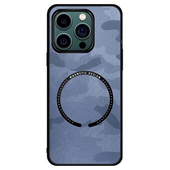 Voor iPhone 14 Pro 6.1 inch Magnetische Draadloos Opladen Camouflage Leer Gecoat PC + TPU Telefoon Case met Ingebouwde Metalen Plaat