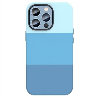 Voor iPhone 14 Pro 6.1 inch Drie Kleur Splicing Leer Gecoate PC Telefoon Case Anti-val Schokbestendig Achterkant: