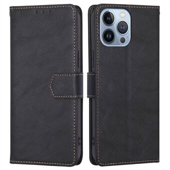Voor iPhone 14 Pro 6.1 inch Volledige Bescherming Telefoon Case Stand Koeienhuid Textuur RFID Blokkeren Magnetische Sluiting PU Leer anti-slijtage Portemonnee Cover