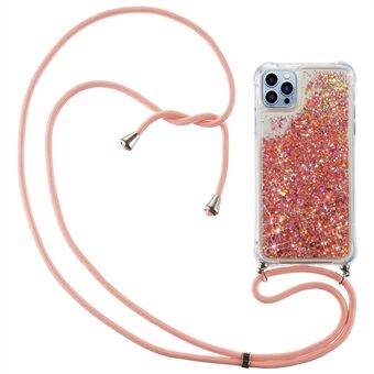 Voor iPhone 14 Pro 6.1 inch Bling Glitter Liquid Case Drijvend Drijfzand Schokbestendig Soft TPU Phone Cover met Lange Lanyard: