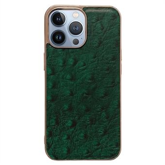 Voor iPhone 14 Pro 6.1 inch Galvaniseren Telefoon Case Struisvogelpatroon PC + TPU + Lederen Beschermende Achterkant: