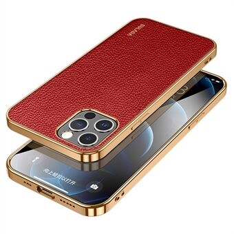 SULADA voor iPhone 14 Pro 6.1 inch Galvaniseren Litchi Textuur Anti-slijtage PU Leer Gecoat PC + TPU Anti-shock Telefoon Case