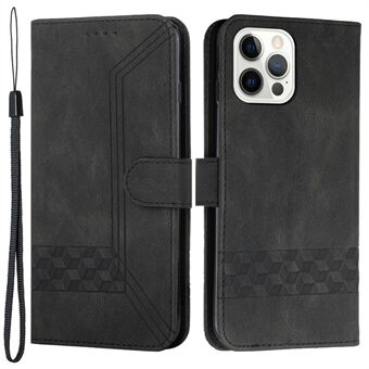 Voor iPhone 14 Pro 6.1 inch YX0010 Volledige Bescherming Stand Portemonnee PU Lederen Cover Rhombus Lijnen Bedrukt Skin-touch Telefoon Case
