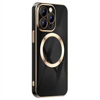 Voor iPhone 14 Pro 6.1 inch Drop-proof Telefoon Case Gouden Edge TPU Beschermende Achterkant Ondersteuning Draadloos Magnetisch Opladen: