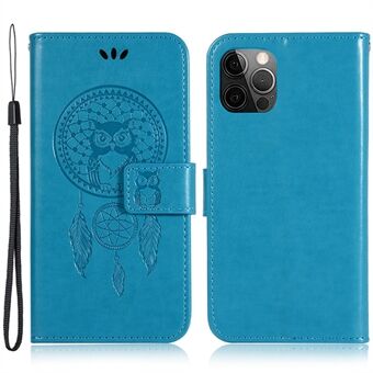 Voor iPhone 14 Pro Polsband Wallet Stand Flip Phone Cover Bedrukt Uil Dream Catcher Patroon PU Leather Case