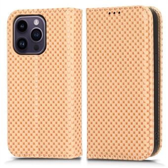 Voor iPhone 14 Pro Grid Texture PU Leather Stand Case Magnetische Auto-absorberende Folio Flip Mobiele Telefoon Portemonnee Cover