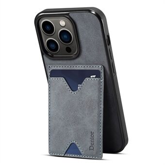 DENIOR Voor iPhone 14 Pro Kaarthouder Telefoon Cover Anti- Scratch PU Leather Coated TPU Kickstand Case
