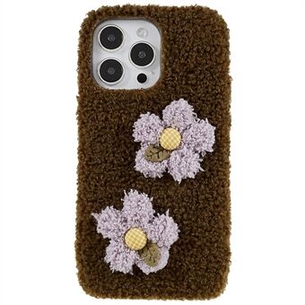 Voor iPhone 14 Pro Flower Decor Fluffy Phone Back Case Soft TPU Anti- Scratch Anti-drop Cover