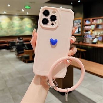Voor iPhone 14 Pro 3D Love Hart Camera Bescherming Telefoon Case Soft TPU Anti-Vingerafdruk Terug Shell met Siliconen Ring Band
